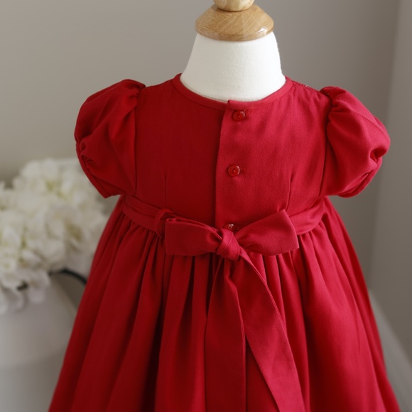 Girls Red Smocked Dress Size 2T Embroidery Luli & Me Short Sleeve - Picture 4 of 5
